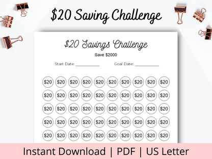 $20 Savings Challenge Printable