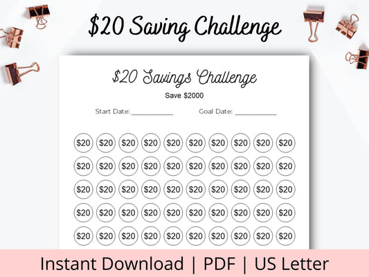 $20 Savings Challenge Printable