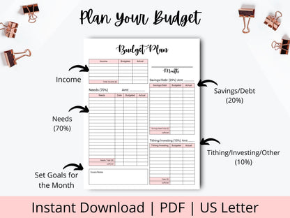 70 20 10 Budget Printable