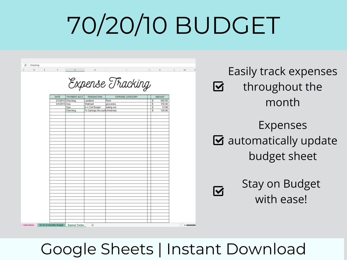 70 20 10 Budget Spreadsheet