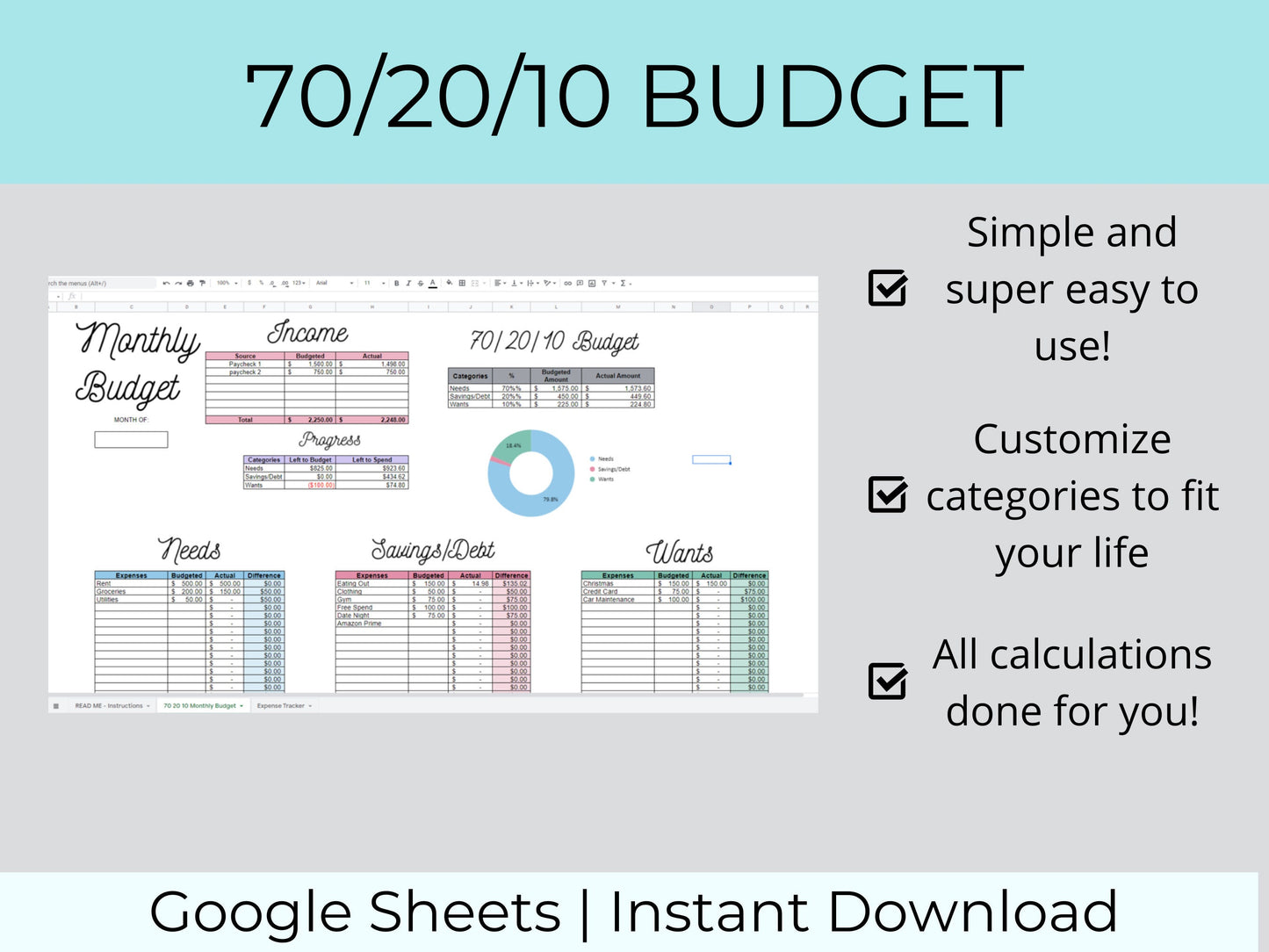 70 20 10 Budget Spreadsheet